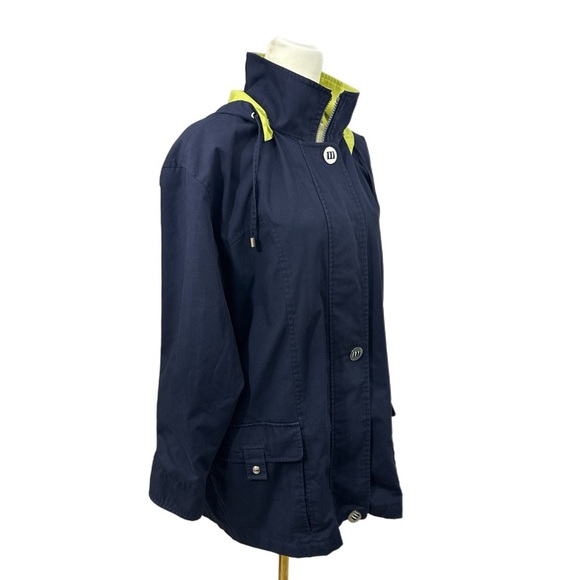 Vtg 90s IZZI SPORT Navy Lime Spring Jacket Full Zip Hooded Coat Oversized Sz S - Picture 6 of 14
